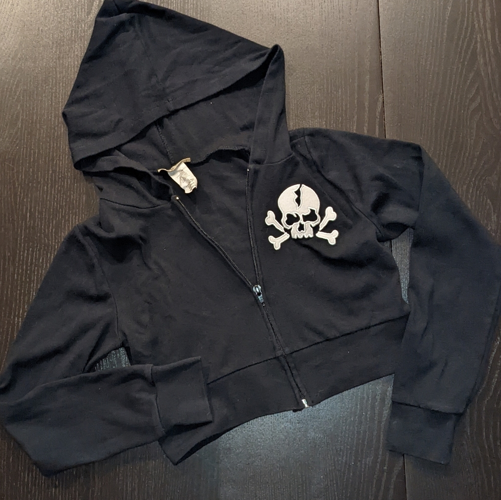 Skull and Crossbones Cropped Hoodie Jacket